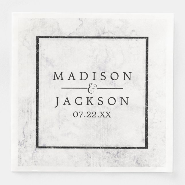 Serviette Jetable Chic Mariage en marbre blanc et gris (Devant)