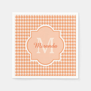 Serviette Jetable Chic Monogram Orange Houndstooth Avec Nom