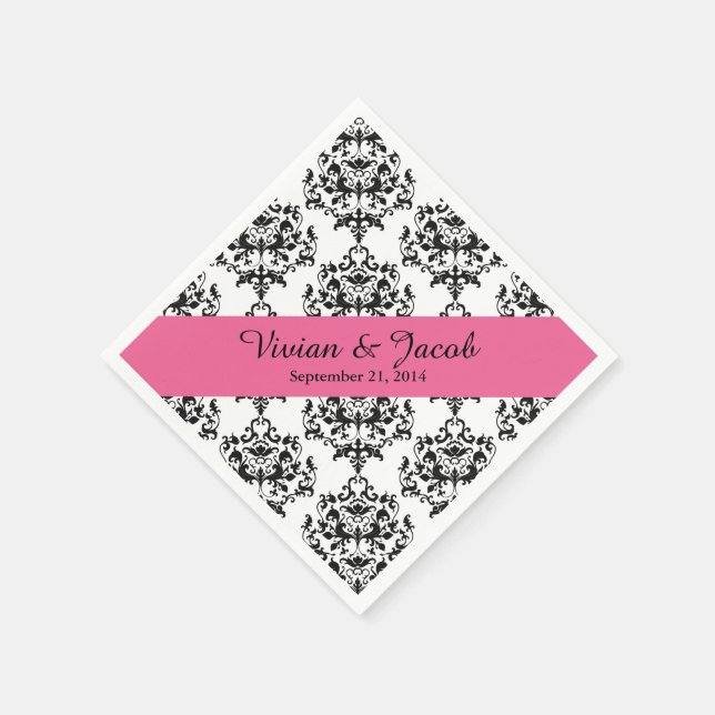 Serviette Jetable Chic noir et blanc Mariage damassé Napkin (Coin)