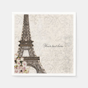 Serviette Jetable Chic Paris Tour Eiffel & Roses Élégant Fête