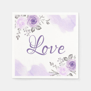 Serviette Jetable Chic Pastel Purple Floral Love Mariage Script