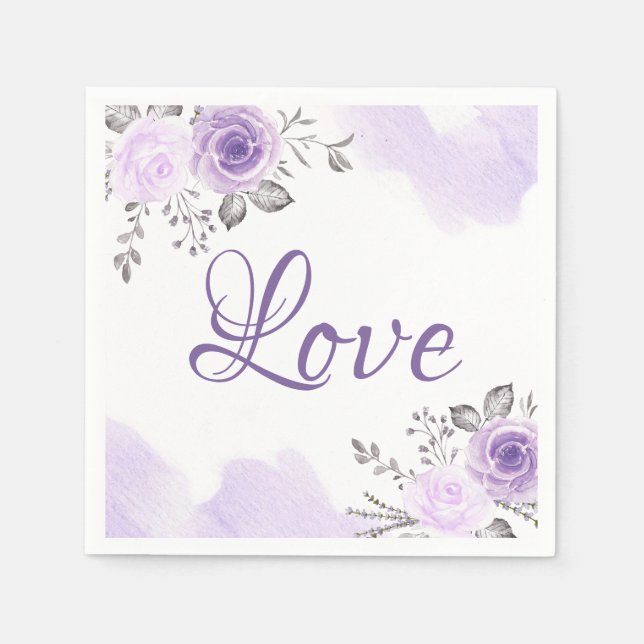 Serviette Jetable Chic Pastel Purple Floral Love Mariage Script (Devant)