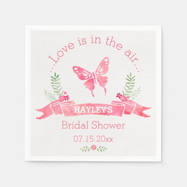 Serviette Jetable Chic rose aquarelle papillon Fête des mariées fill (Devant)
