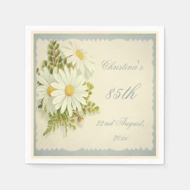 Serviette Jetable Chic Vintage Daisies 85e Anniversaire Serviettes (Devant)