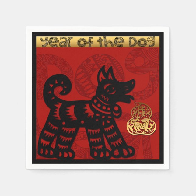 Serviette Jetable Chien chinois mignon Année Zodiac Anniversaire Pap (Devant)