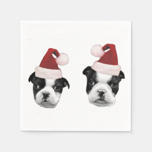 Serviette Jetable Chiots de Boston Terrier de Noël