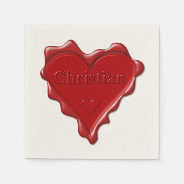 Serviette Jetable Chrétien. Coeur rouge sceau de cire avec le nom Ch (Devant)