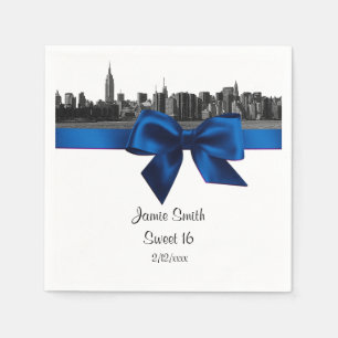 Serviette Jetable Ciel de NYC Large Gravé BW Royal Blu Sweet Sixteen