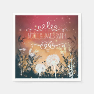 Serviette Jetable Ciel de soirée rouge enchanté étoiles et feuillage