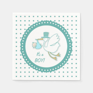 Serviette Jetable cigogne, bébé garçon, serviettes de fête pois