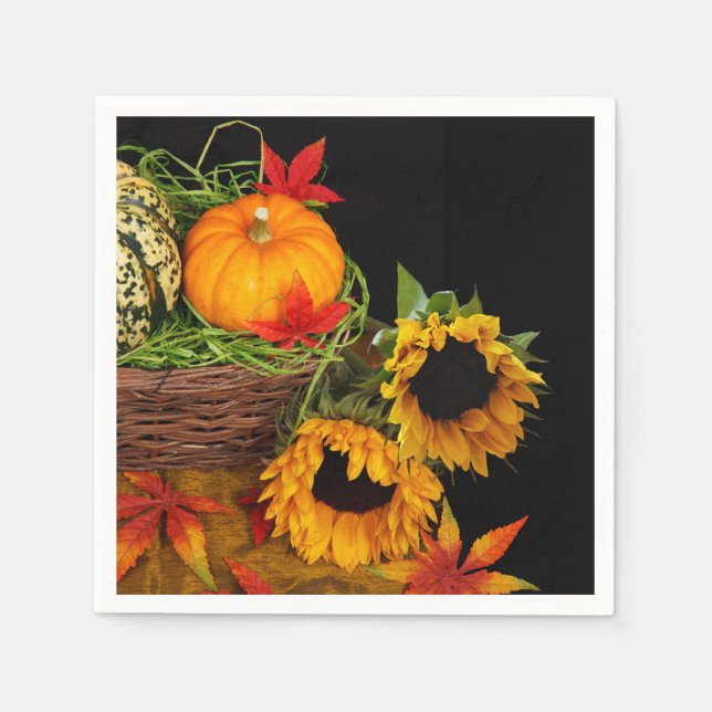 Serviette Jetable Citrouilles et tournesols (Devant)