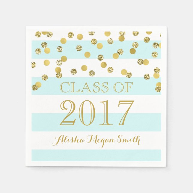 Serviette Jetable Clair Bleu Grilles Or Confetti 2017 Graduation (Devant)