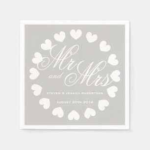 Serviette Jetable Clair gris et blanc M. Mme mariage serviettes