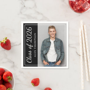 Serviette Jetable Classe de 2025 Black Graduation Party Photo