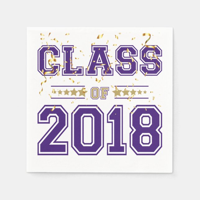 Serviette Jetable Classe de Grad Party Purple et Gold 2018 (Devant)