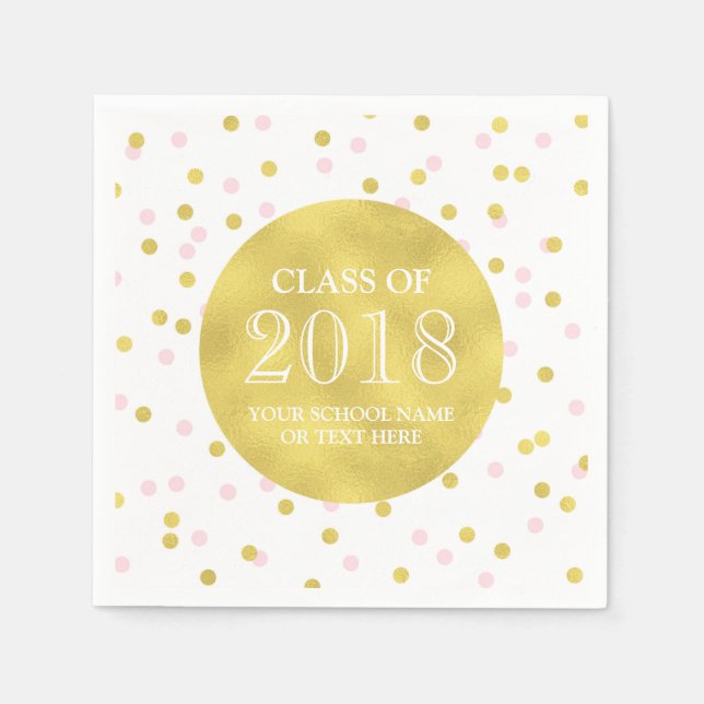 Serviette Jetable Classe Gold Pink Confetti de 2018 Graduation (Devant)