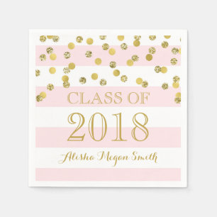 Serviette Jetable Classe Pink Stripe Gold Confetti de 2018 Graduatio