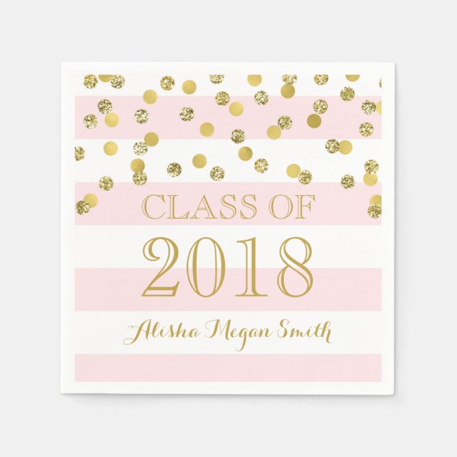 Serviette Jetable Classe Pink Stripe Gold Confetti de 2018 Graduatio (Devant)