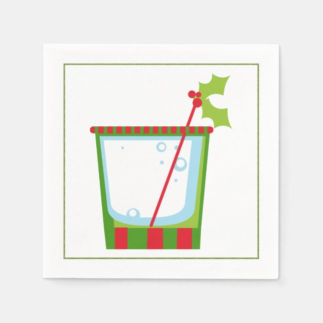 Serviette Jetable Cocktail de Noël Napkin avec martini olive (Devant)
