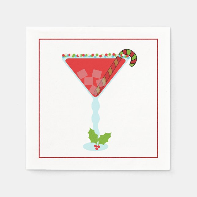 Serviette Jetable Cocktail de Noël Napkin avec martini, olive et (Devant)