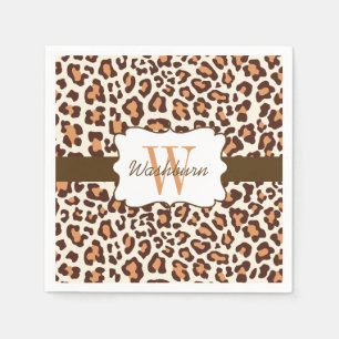 Serviette Jetable Cocktail Leopard Brown Tan Cream Napkin
