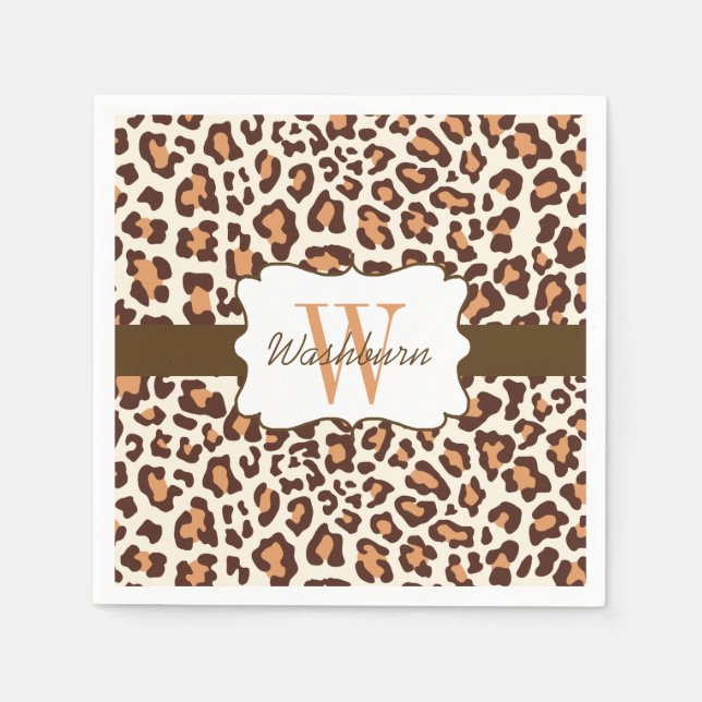 Serviette Jetable Cocktail Leopard Brown Tan Cream Napkin (Devant)