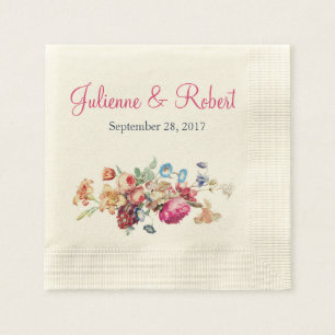 Serviette Jetable Cocktail rose romantique Vintage Floral Mariage
