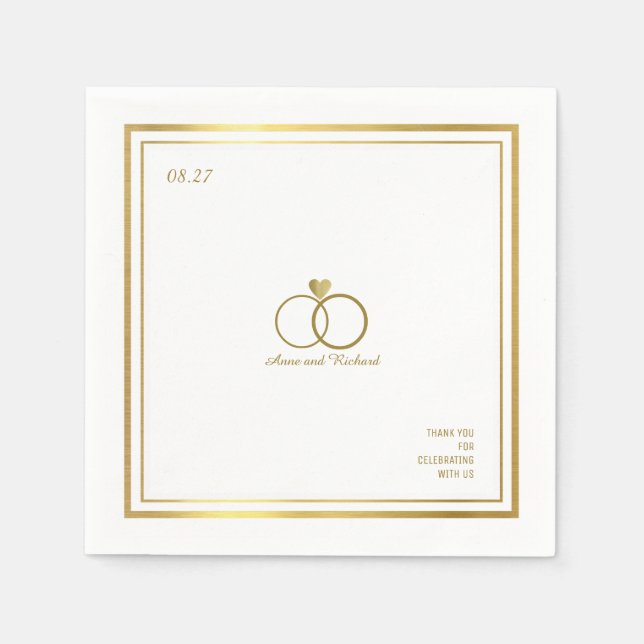 Serviette Jetable coeur d'amour & deux anneaux mariages, un élégant (Devant)