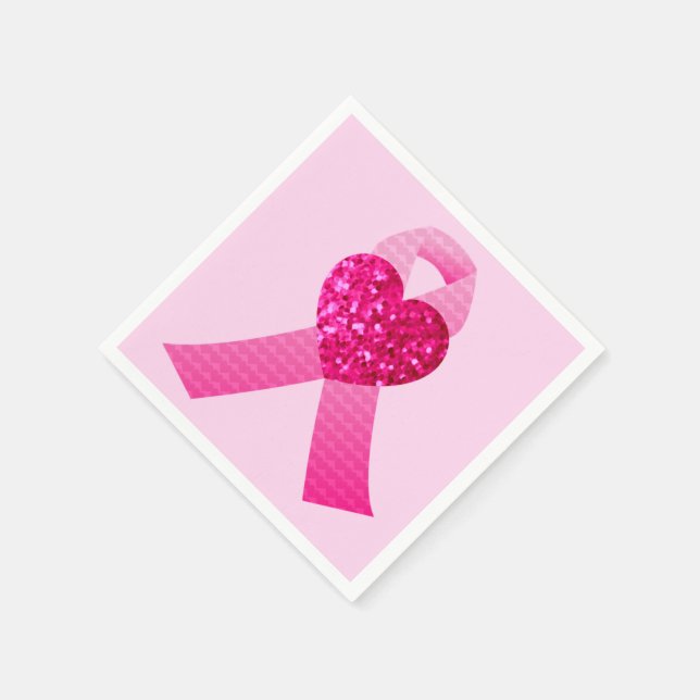 Serviette Jetable Coeur rose Ruban Sensibilisation au cancer du sein (Coin)