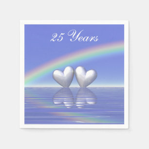 Serviette Jetable Coeurs d'argent du 25e anniversaire