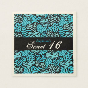 Serviette Jetable Coeurs motifs d'animaux bleus Sweet 16 Napkin