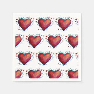 Serviette Jetable Coeurs rouges Aquarelle Coeurs Mariage serviettes