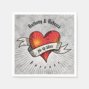 Serviette Jetable Coeurs tatoués Ajouter des noms et des dates