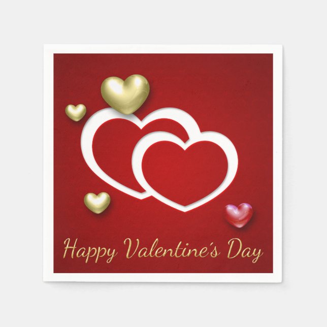 Serviette Jetable Coeurs Valentin Rouge Or Moderne (Devant)