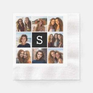 Serviette Jetable Collage photo noir et blanc Monogramme personnalis