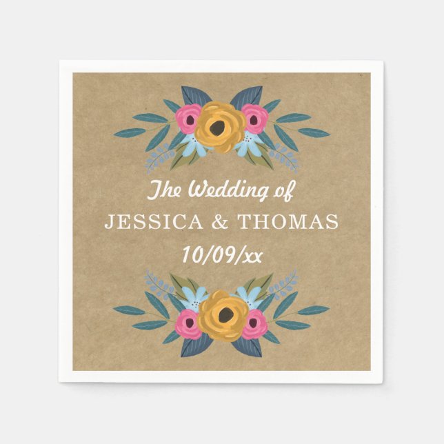 Serviette Jetable Collection de Mariages de couronnes florales Kraft (Devant)