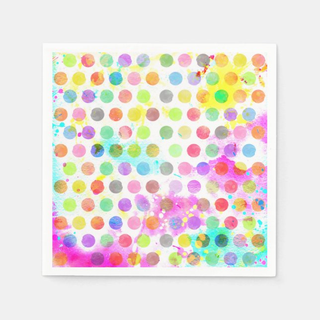 Serviette Jetable coloré éclaboussures d'aquarelle pois (Devant)