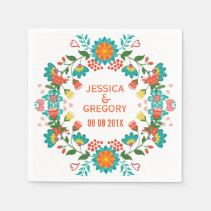 Serviette Jetable Coloré Mignonne Colorée Retro Floral Wreath