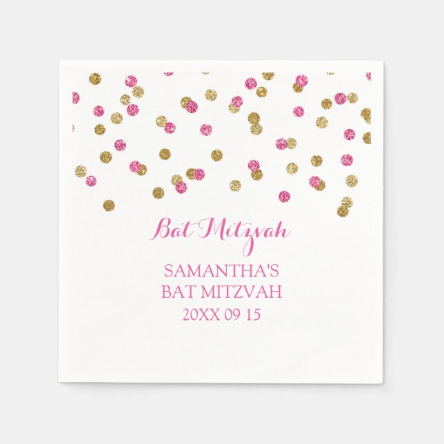 Serviette Jetable Confetti Bat mitzvah Personnalisé Napkin Mint or r (Devant)