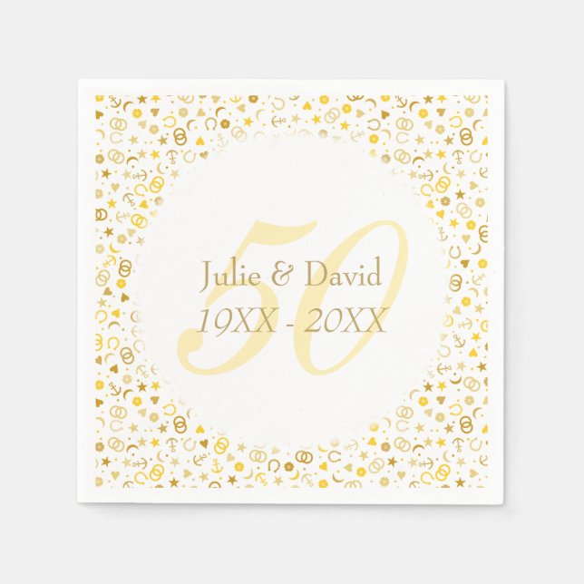 Serviette Jetable Confetti d'or du 50e anniversaire du Mariage (Devant)