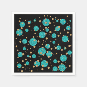 Serviette Jetable Confetti Point Bleu Sarcelle et Or