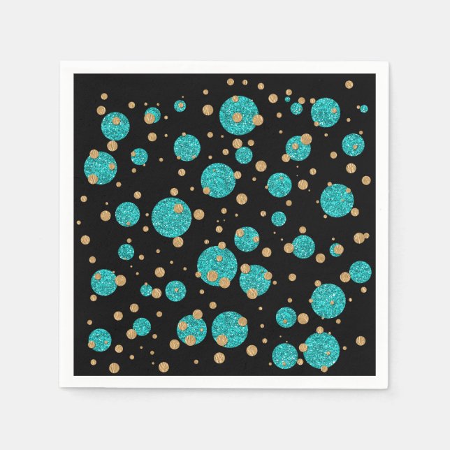 Serviette Jetable Confetti Point Bleu Sarcelle et Or (Devant)