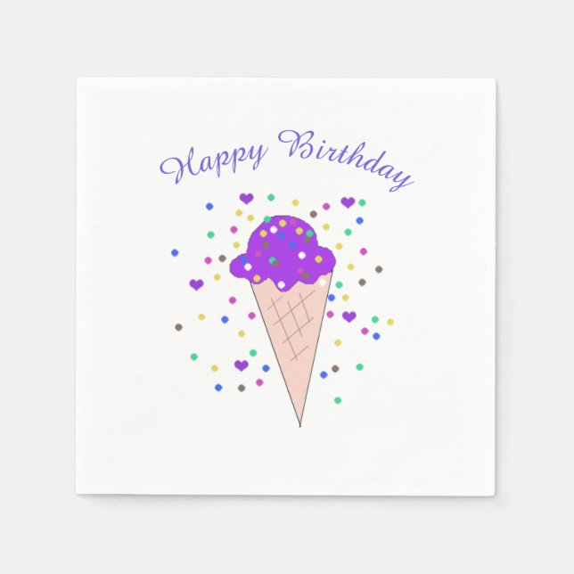 Serviette Jetable Confetti Purple Ice Crème Cône (Devant)