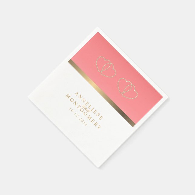 Serviette Jetable Corail et blanc avec coeur d'or (Coin)