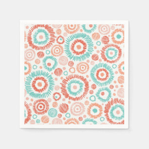 Serviette Jetable Corail & Turquoise Doodle ZigZag Cercles Abstrait