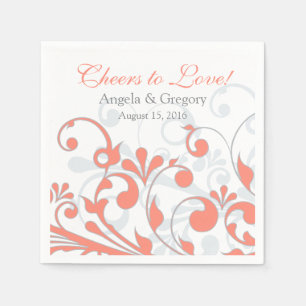 Serviette Jetable Coral Grey Abtract Floral Mariage personnalisé