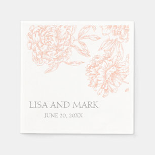 Serviette Jetable Coral Gris Floral Vintage Papier de mariage servie