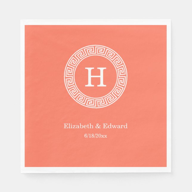 Serviette Jetable Coral Wht Grille Clé Grecque Cadre De Rand Initial (Devant)