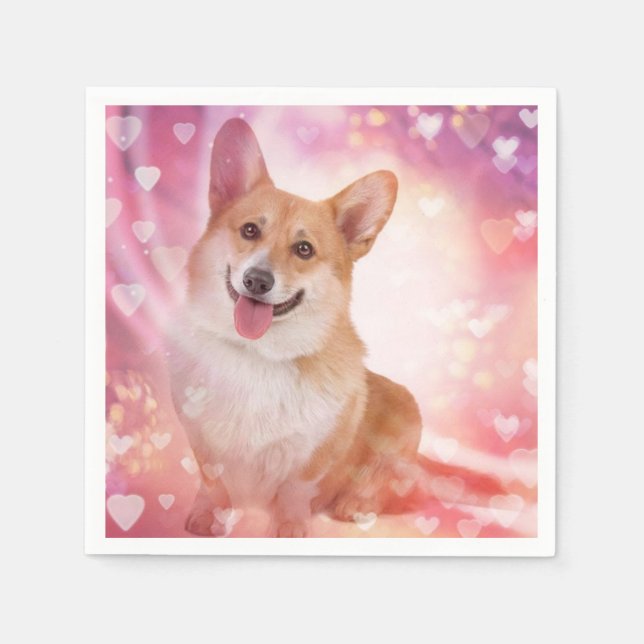 Serviette Jetable Corgi gallois souriant avec coeur (Devant)