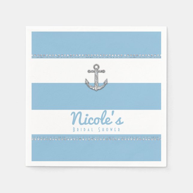 Serviette Jetable Cornflower Bleu & Blancs Ancre diamant (Devant)